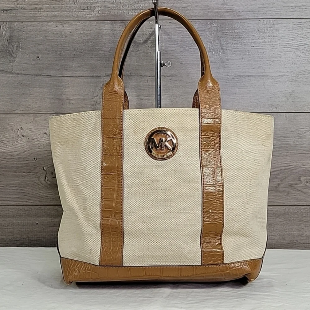 MICHAEL KORS CANVAS CROC EMBOSSED LEATHER TOTE 12